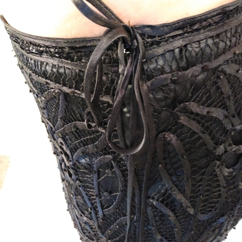 Vintage Black Crochet Silk Beaded Lace Skirt - Picture 8 of 8